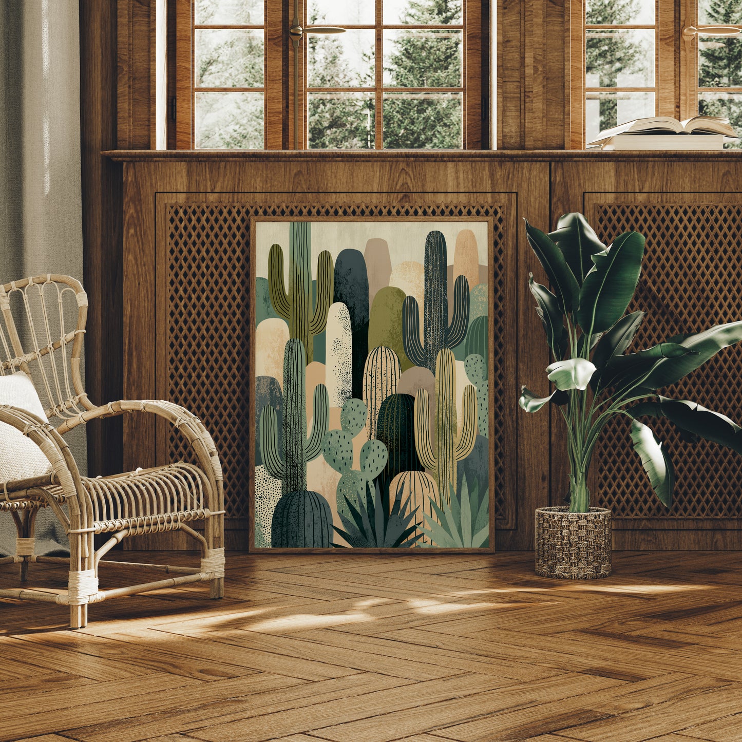 Desert Tapestry: Cactus Collage in Sand & Sage