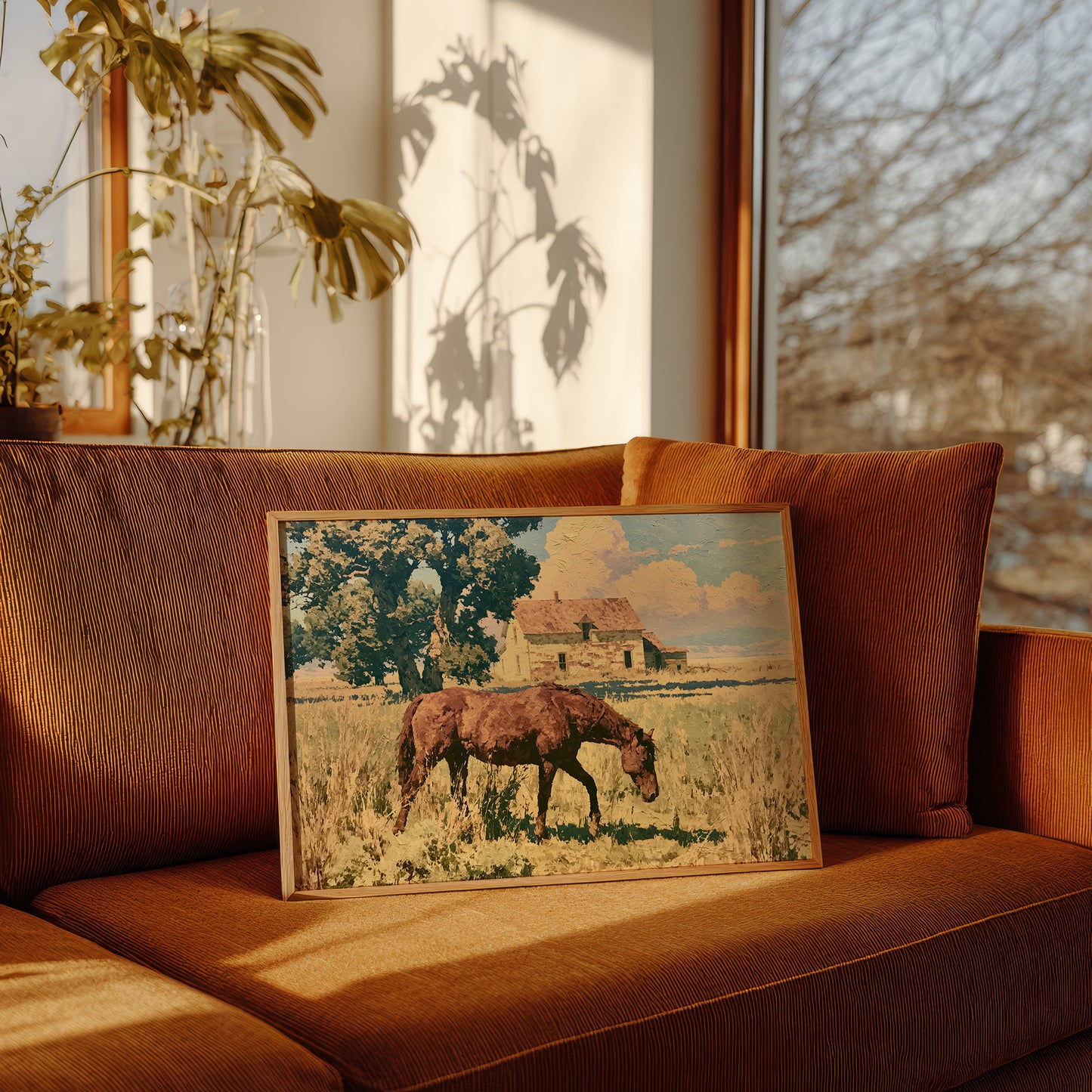Grazing Horse at the Old Farmhouse