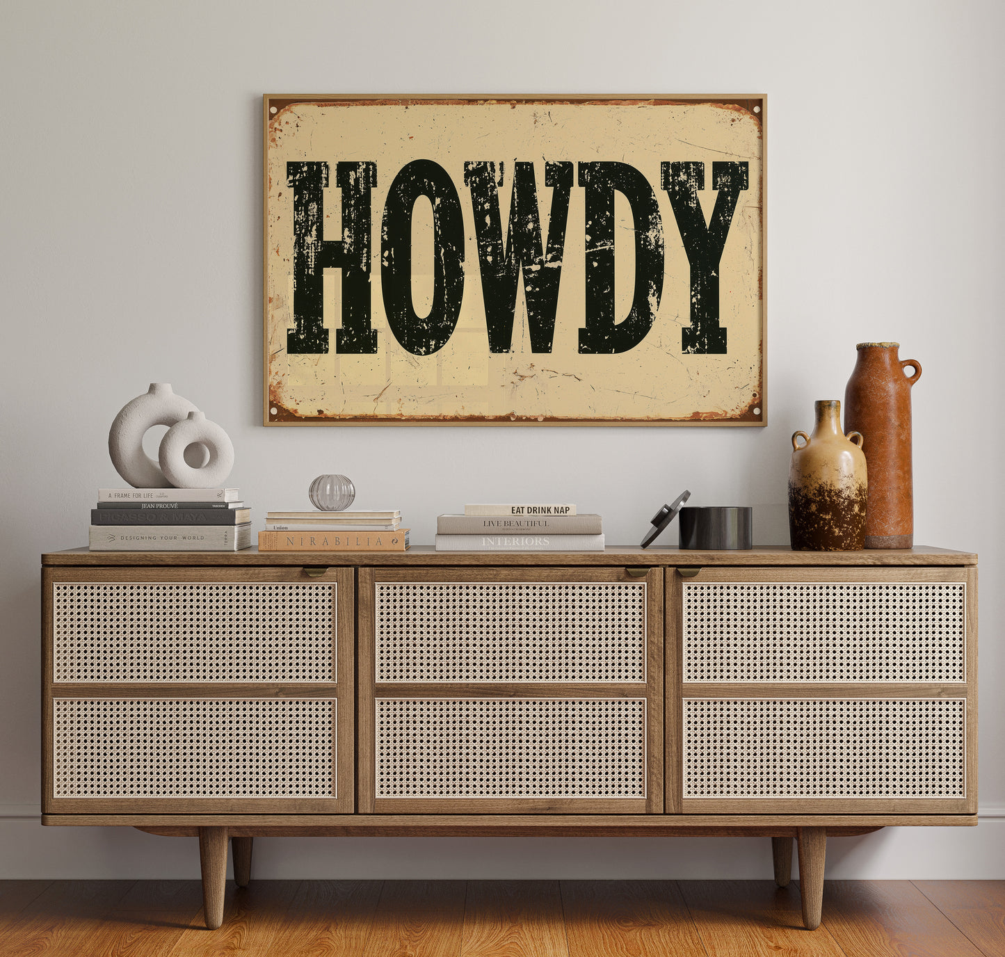 Howdy, Rusted Tin Sign