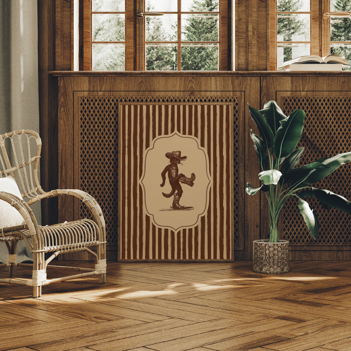 Dancing Cowboy Cat Vintage Print