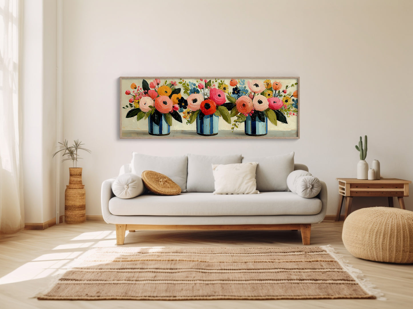 Blooms In Striped Blue Vases