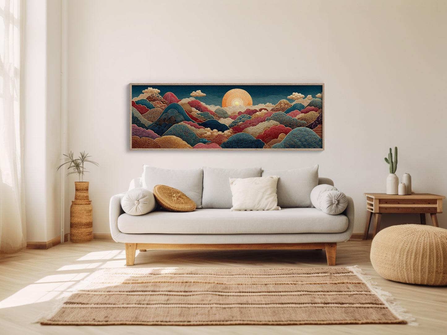 Ornate Sunrise Over Patterned Hills