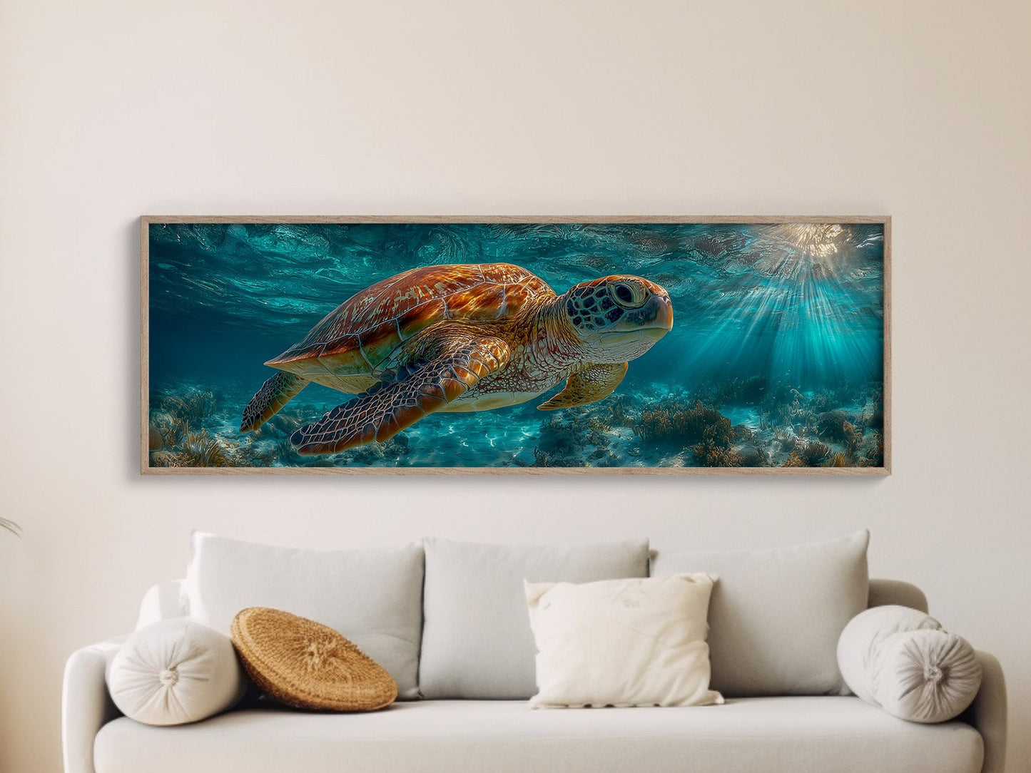 Sea Turtle Swimming In Sunlit Ocean
