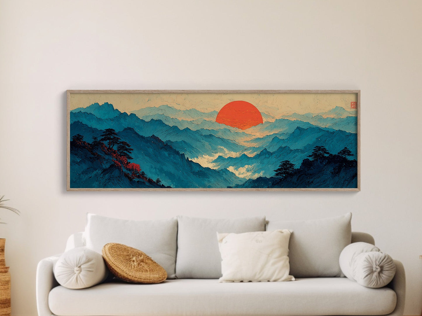 Crimson Sun Over Blue Mountain Seas
