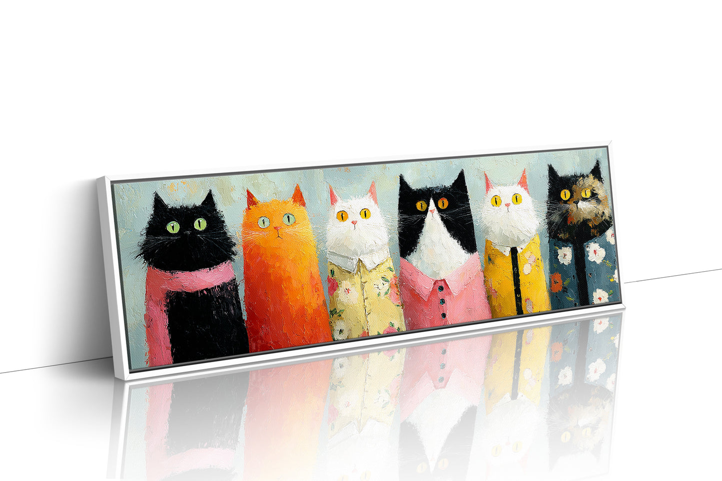 Dressed-Up Cats in a Row