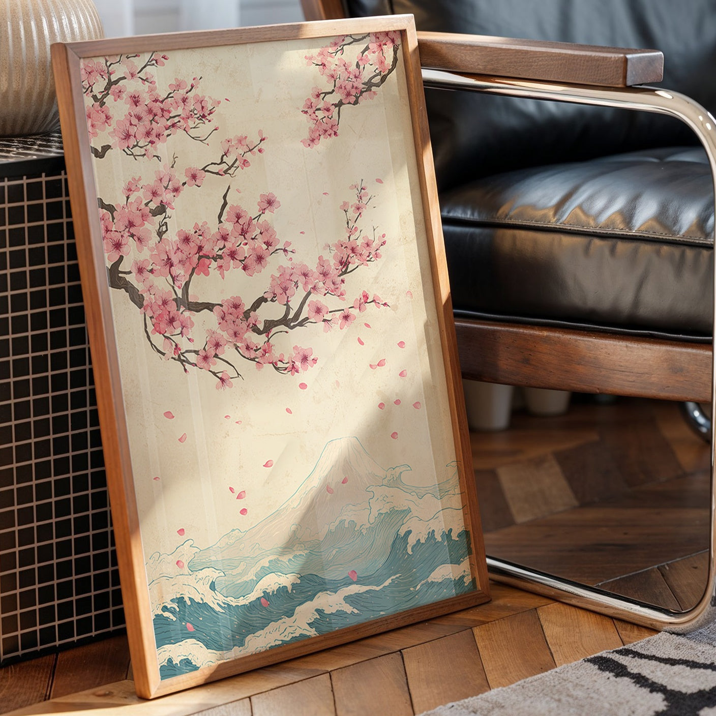 Cherry Blossoms Dance Above Waves
