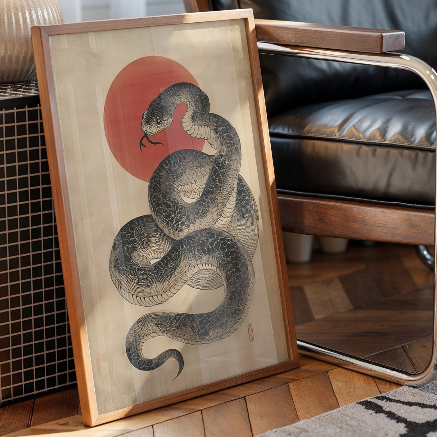 Serpent Coils Under Rising Sun