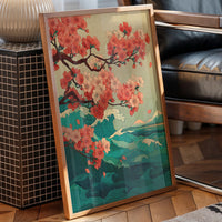 Cherry Blossoms Dance Above Emerald Seas