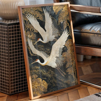 Cranes Dance Through Golden Ginkgo