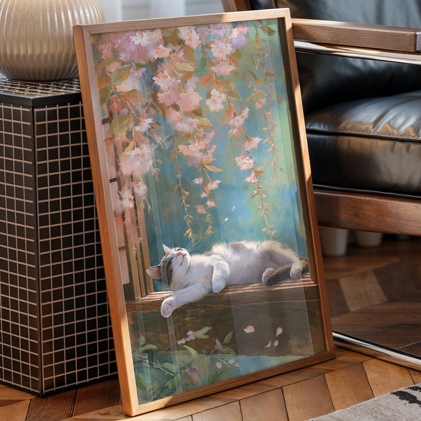 Cherry Blossoms Dance Above Sleeping Cat