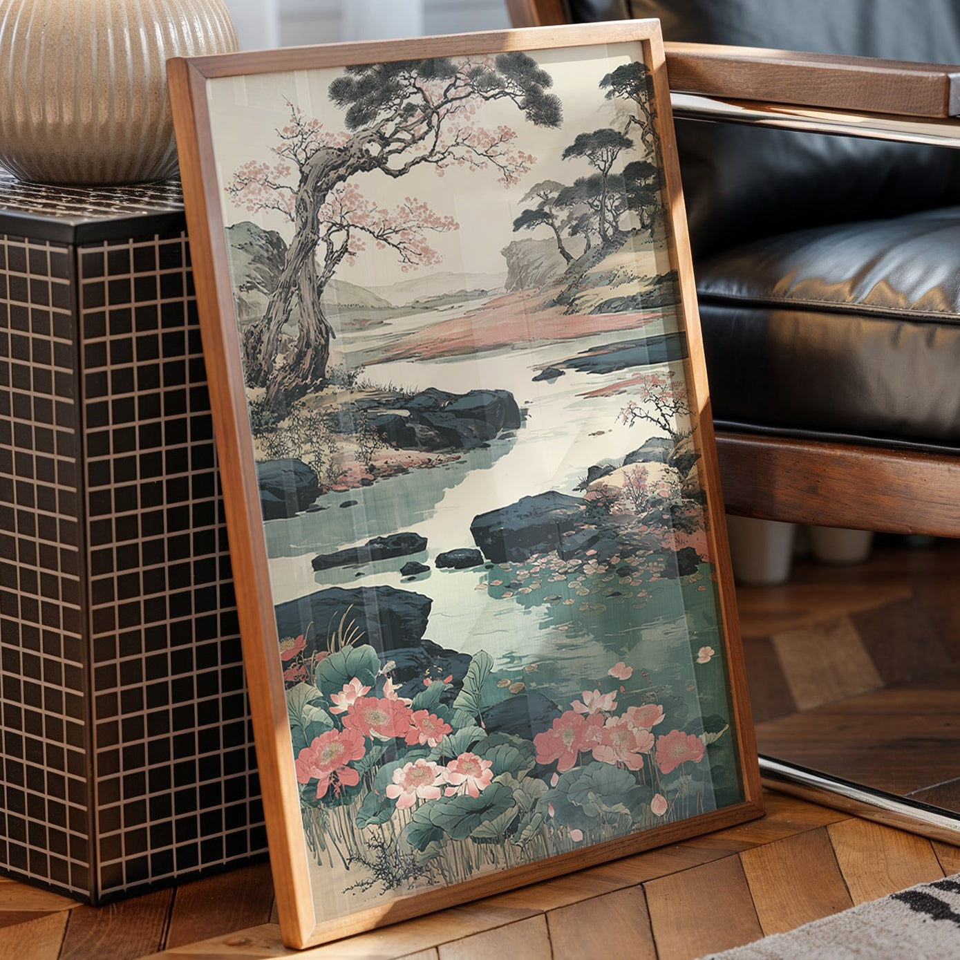 Cherry Blossoms Dance Above Turquoise Waters