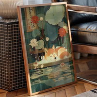 Sleepy Fox Among Lotus Dreams