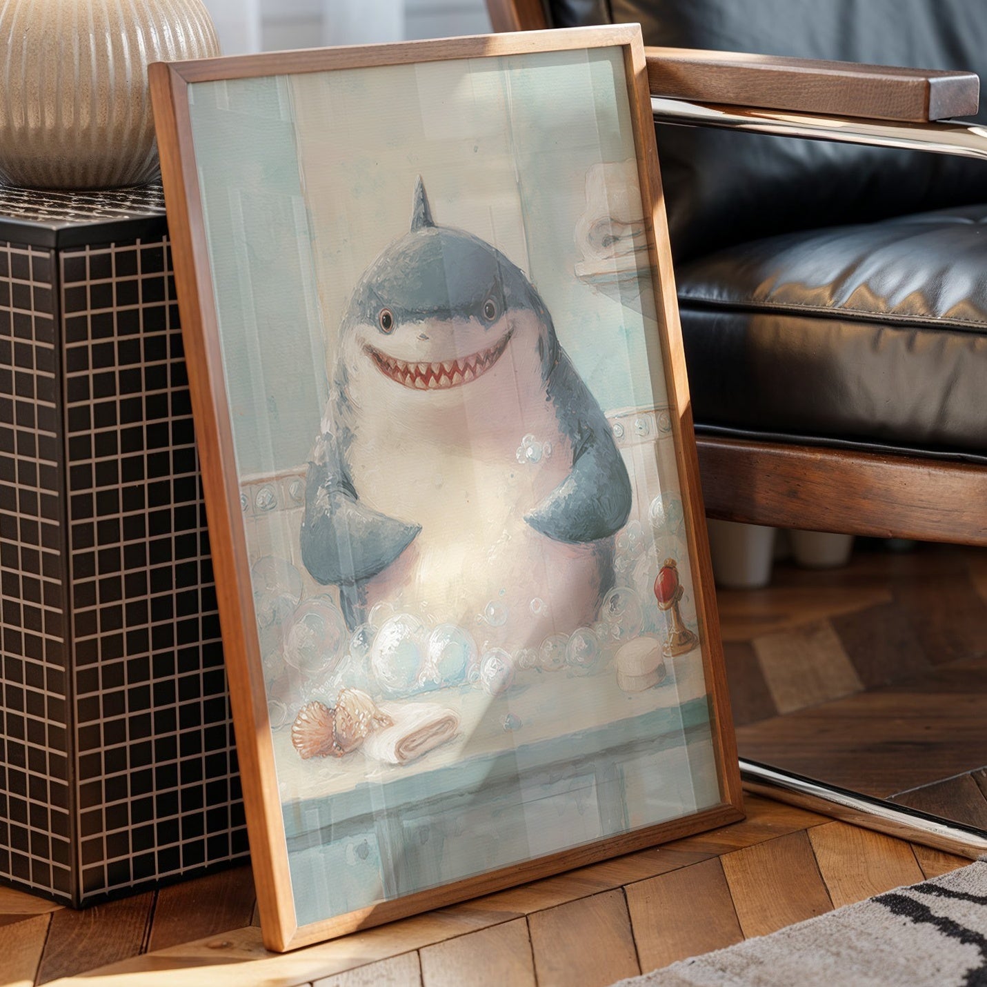 Shark Smiles In Bathtub Bubbles