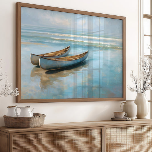 Canoes Rest On Azure Shores