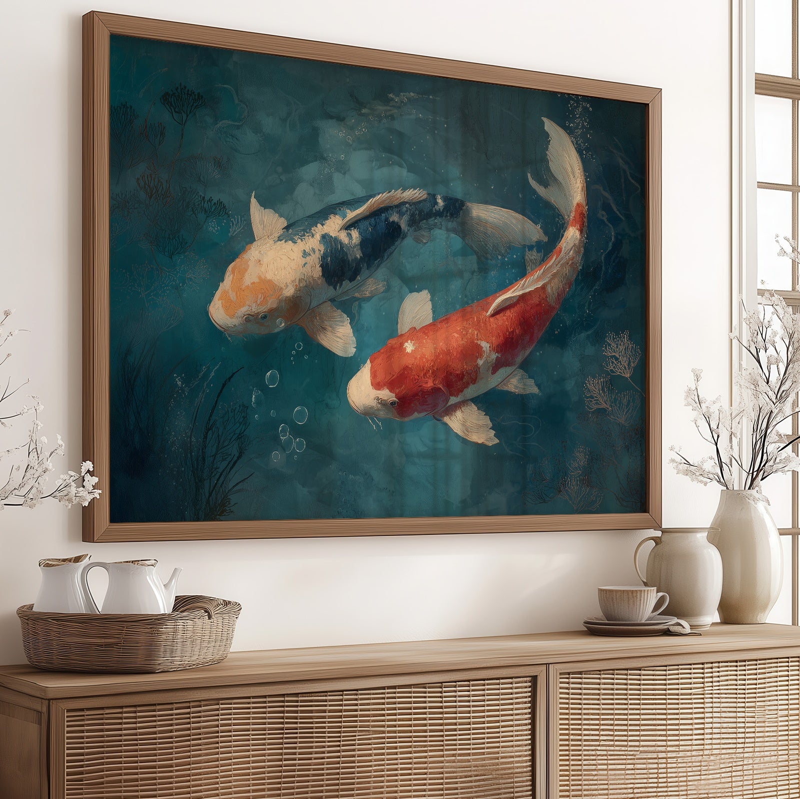 Koi Circle Through Teal Depths