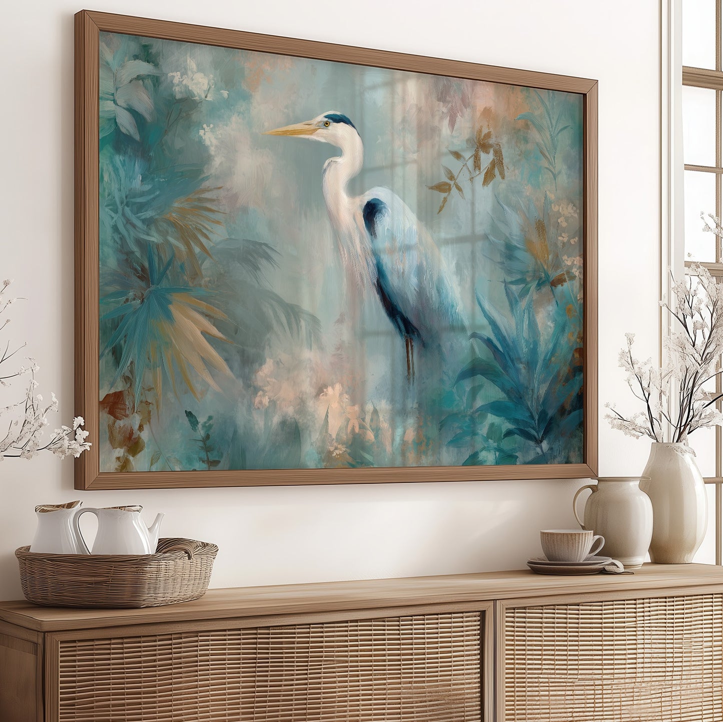 Egret In Misty Coastal Bloom