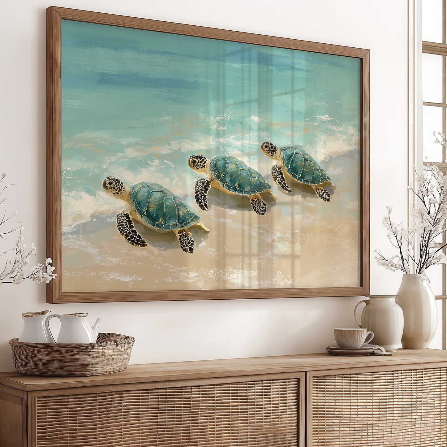 Sea Turtles Drift Through Turquoise