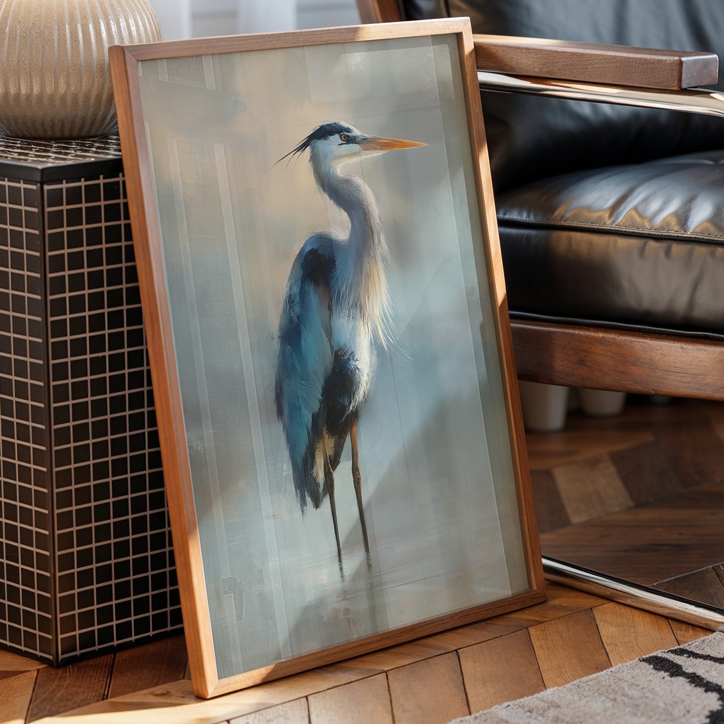 Heron Waits In Misty Blue