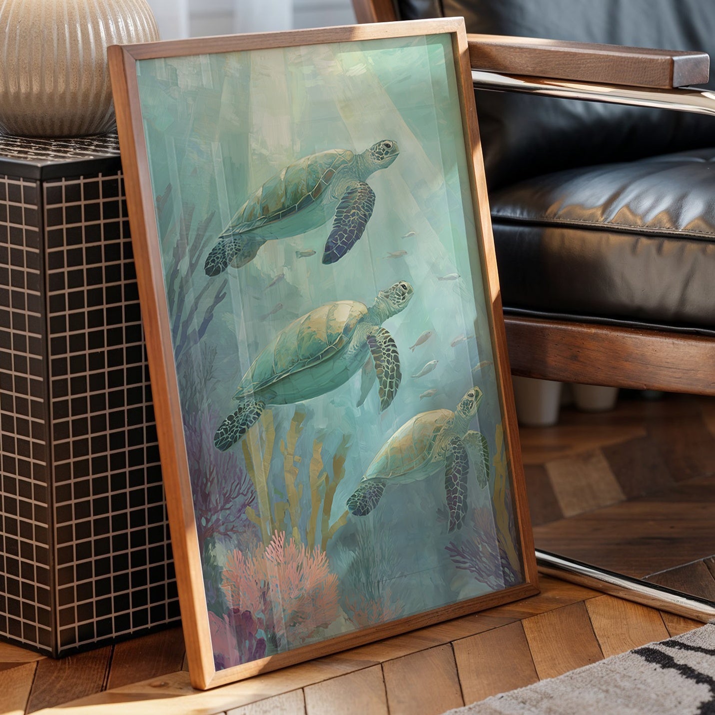 Sea Turtles Dance Through Aquamarine