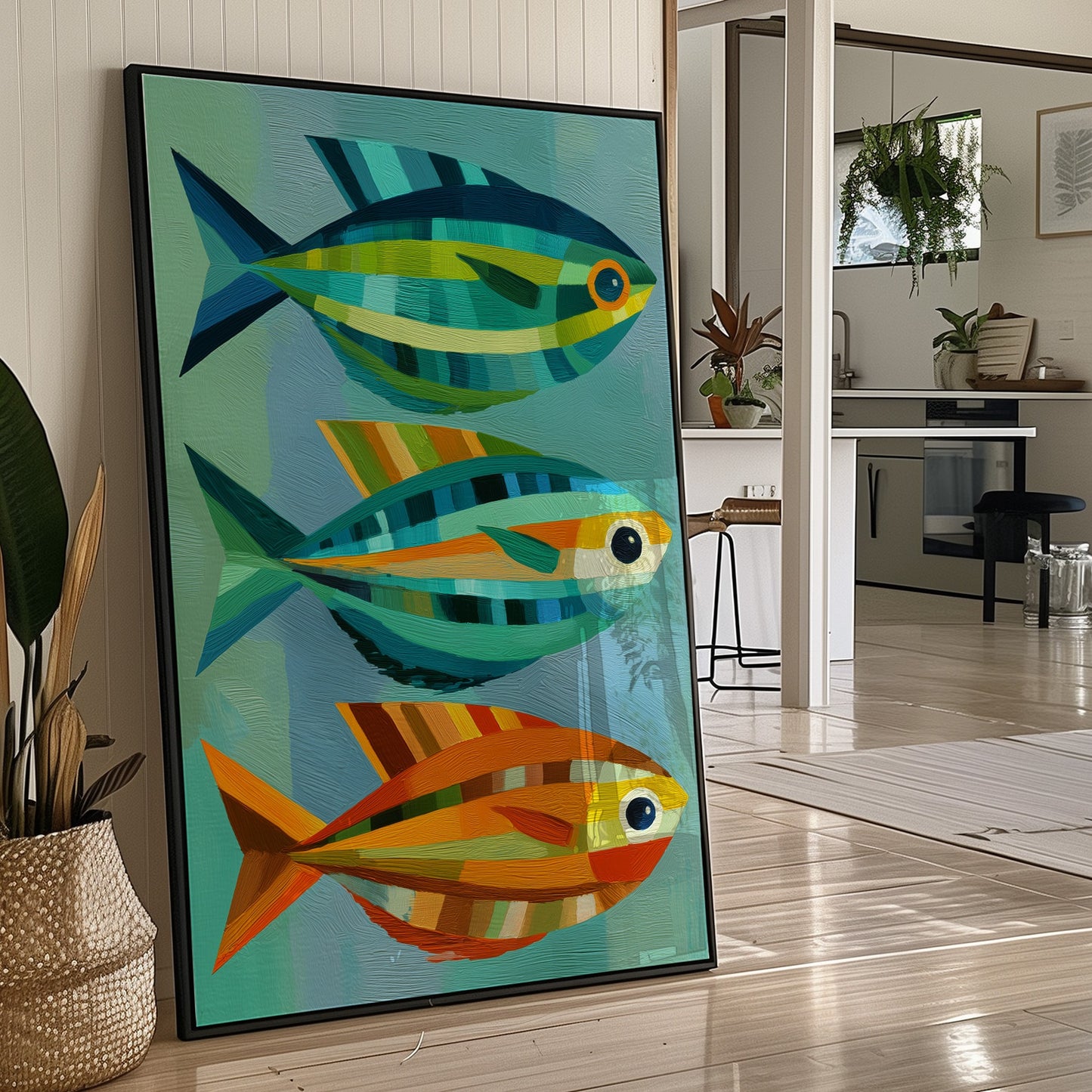 Geometric Trio Glides Through Aqua Depths
