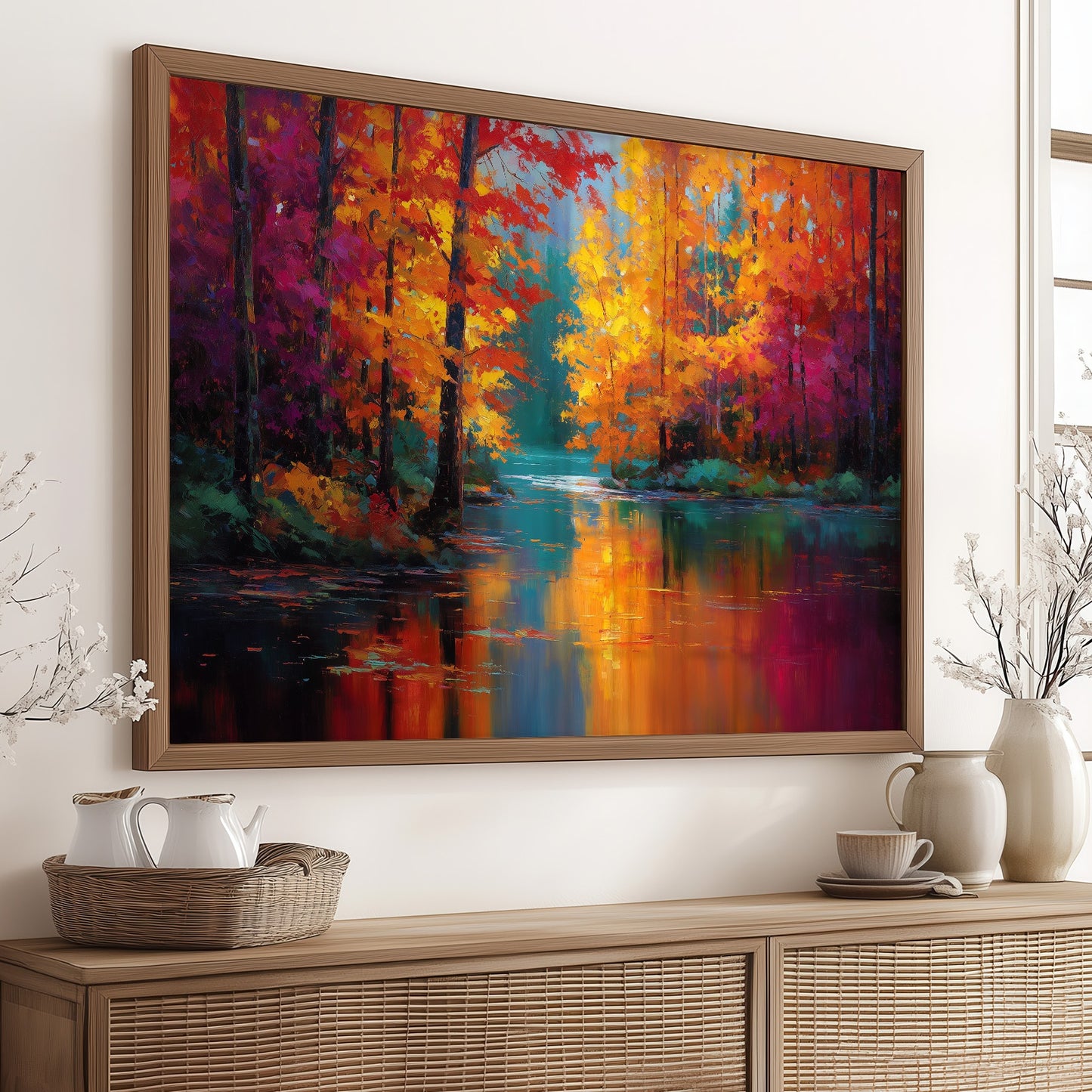 Crimson Symphony Along Tranquil Waters