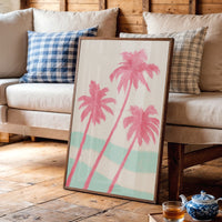 Pink Palms Over Mint Waves