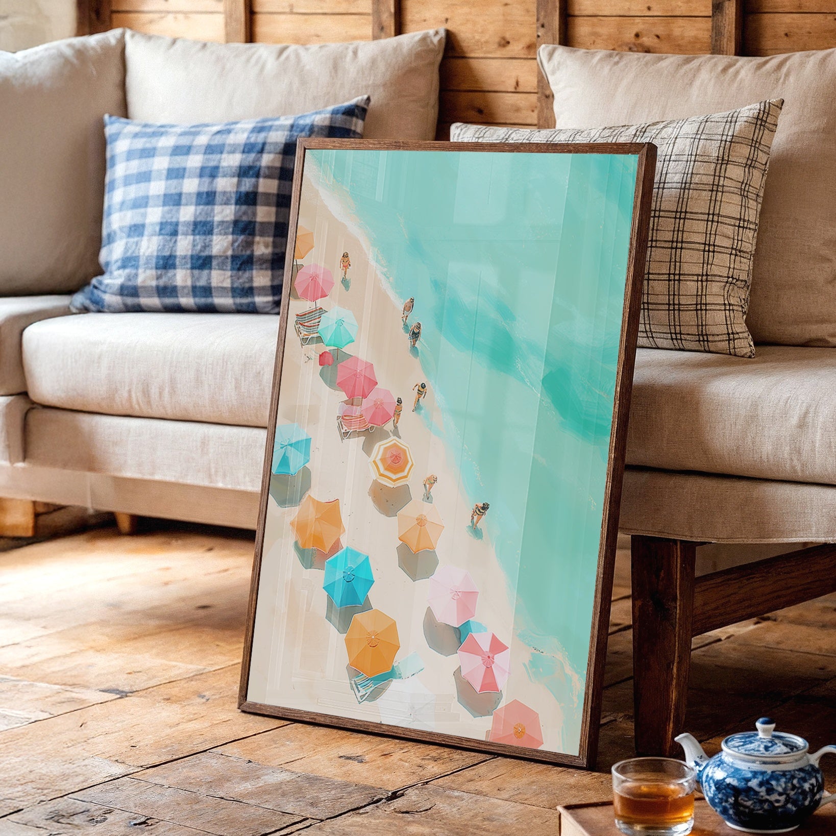 Colorful Parasols Dot Turquoise Shores