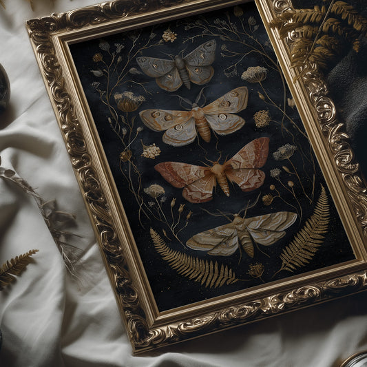 Midnight Moths Among Golden Stems