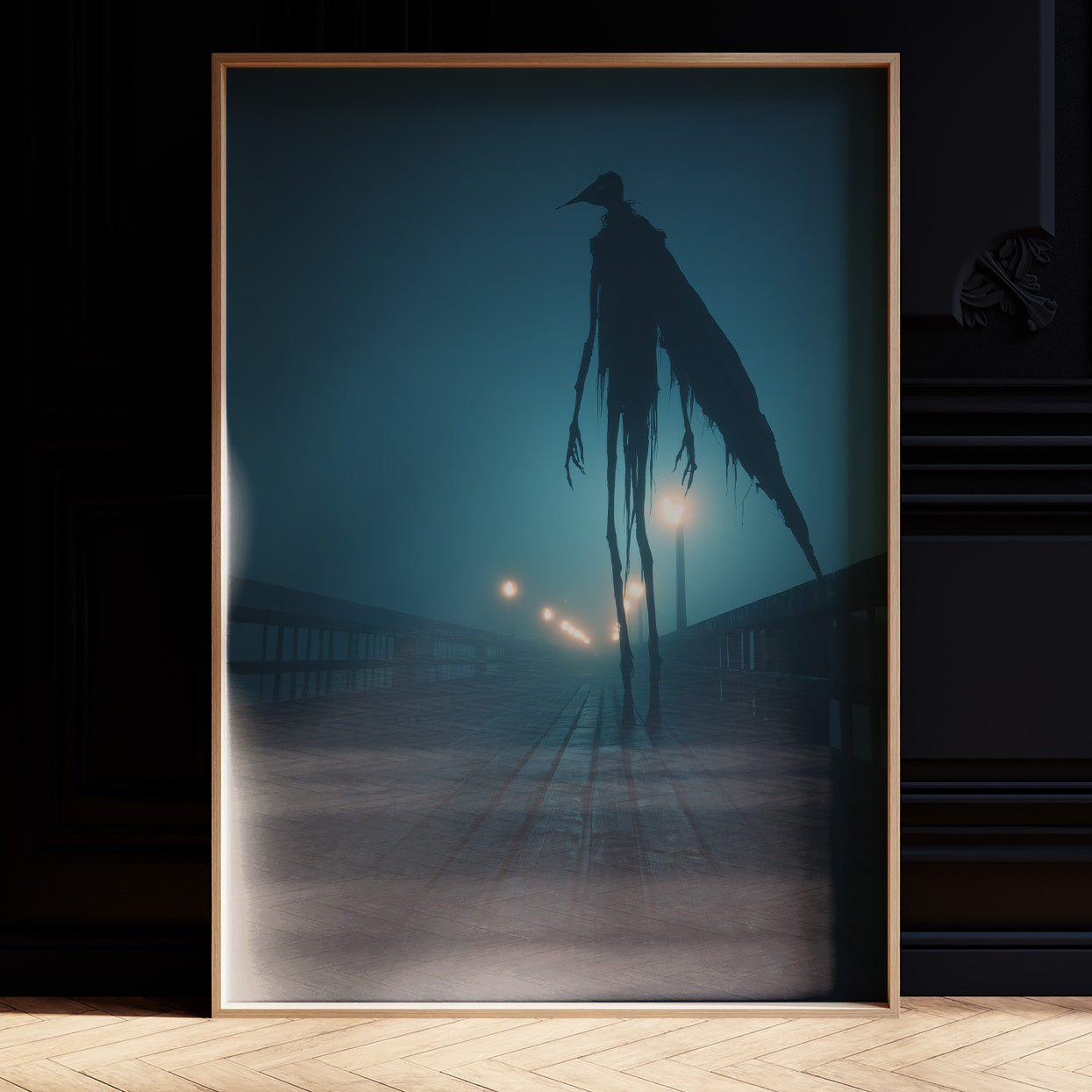 Midnight Sentinel On Foggy Pier