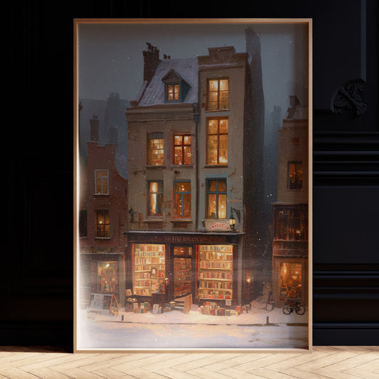 Bookshop Glows Through Winter Evening