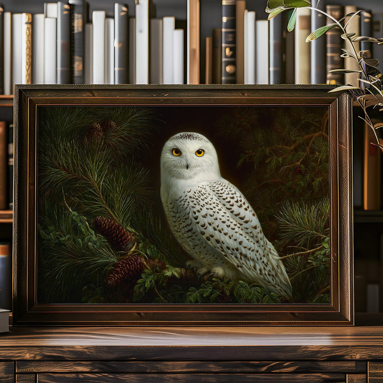 Arctic Sentinel Among Pine Boughs