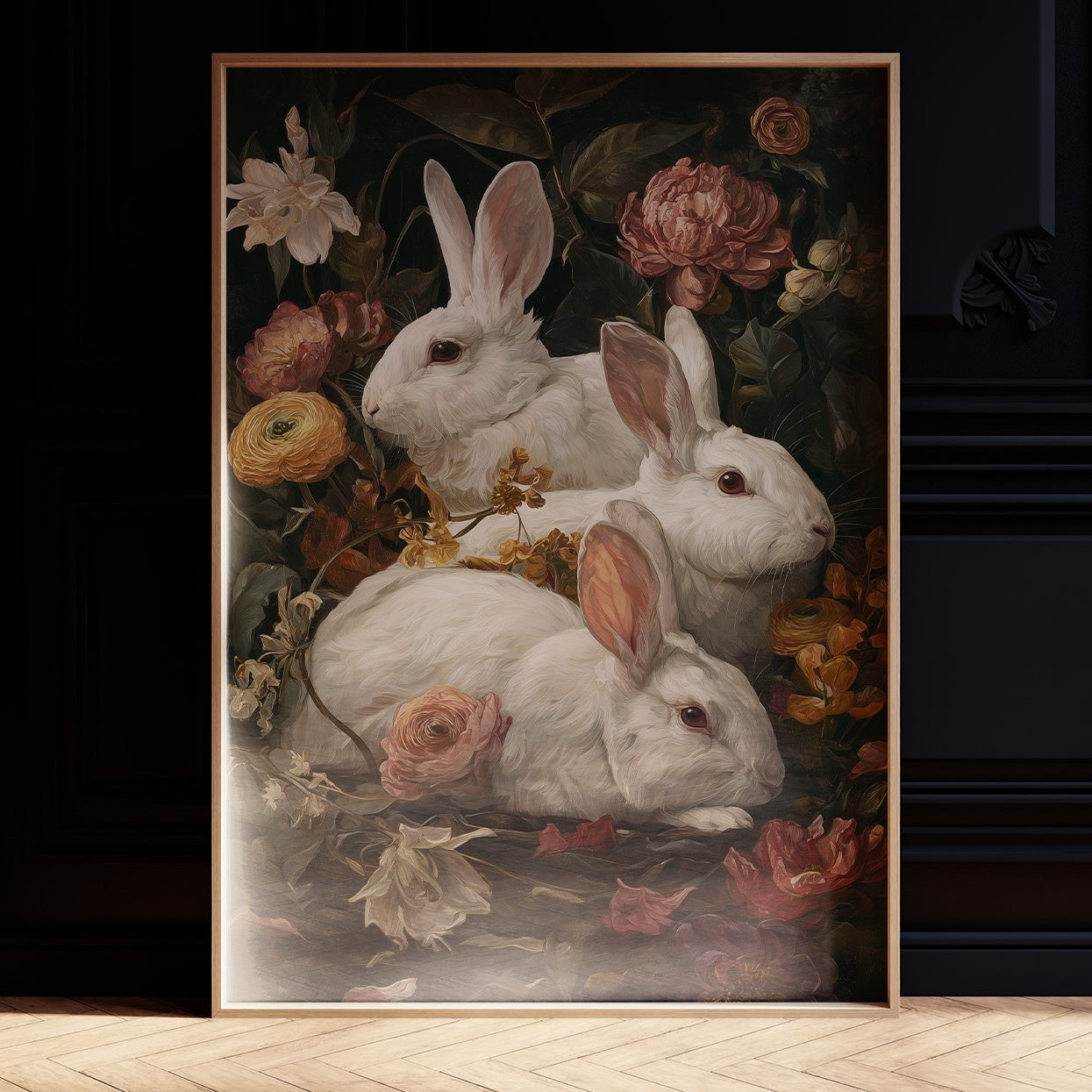 White Rabbits Among Velvet Blooms