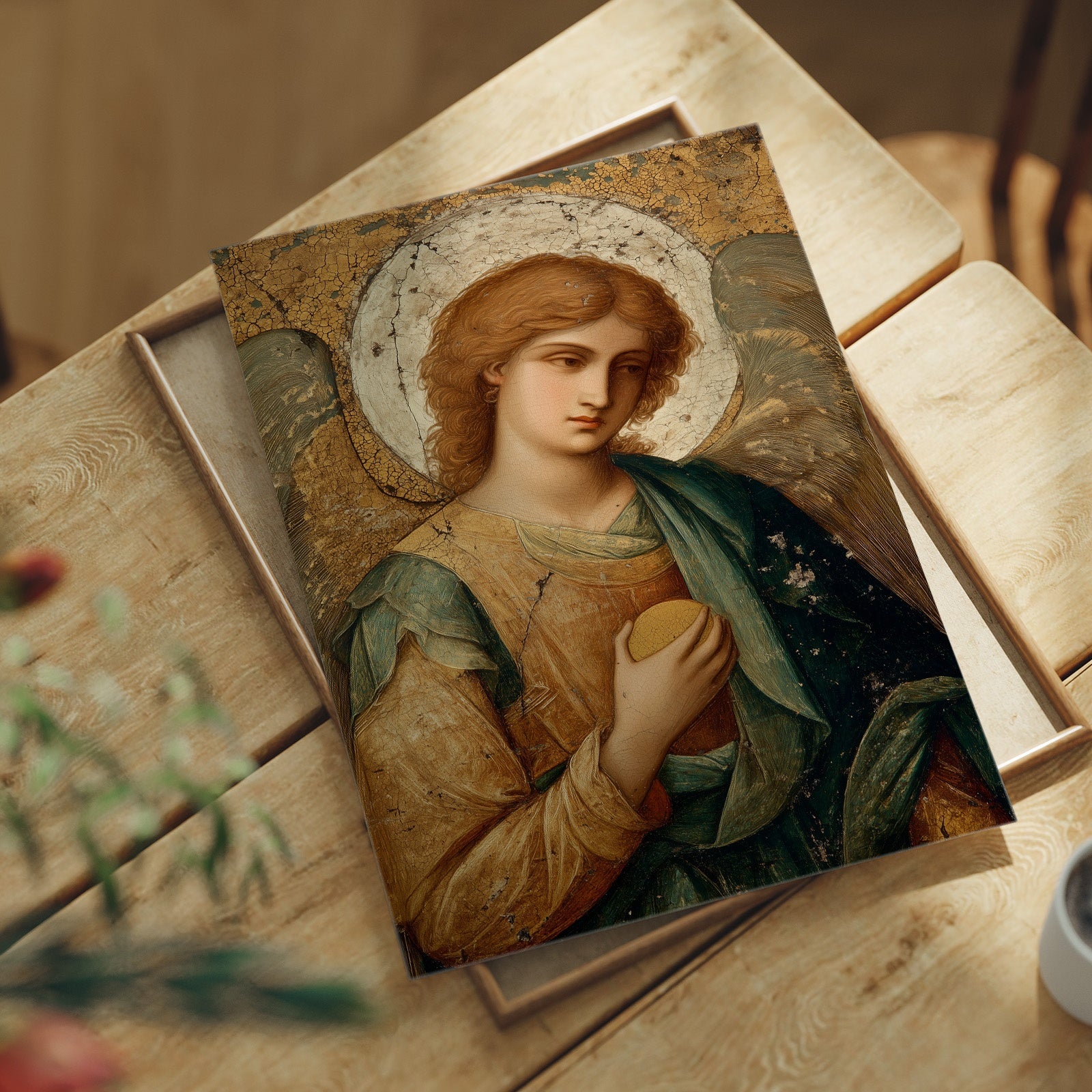 Gilded Faith On Rustic Table