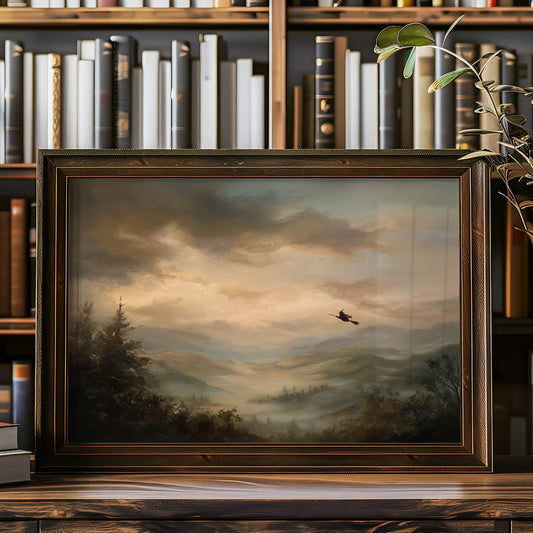 Solitary Flight Through Amber Mist