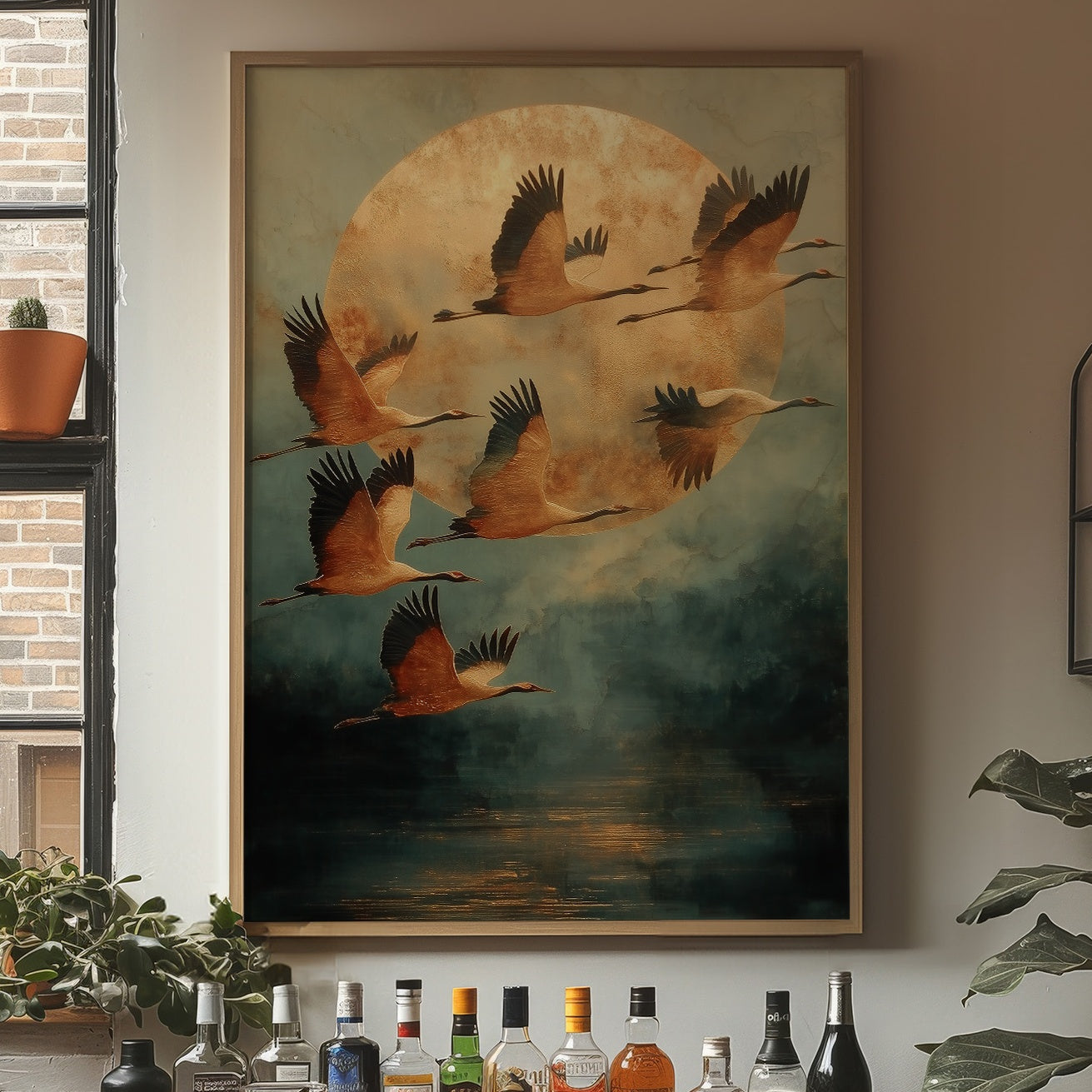 Moonlit Migration Over Misty Waters