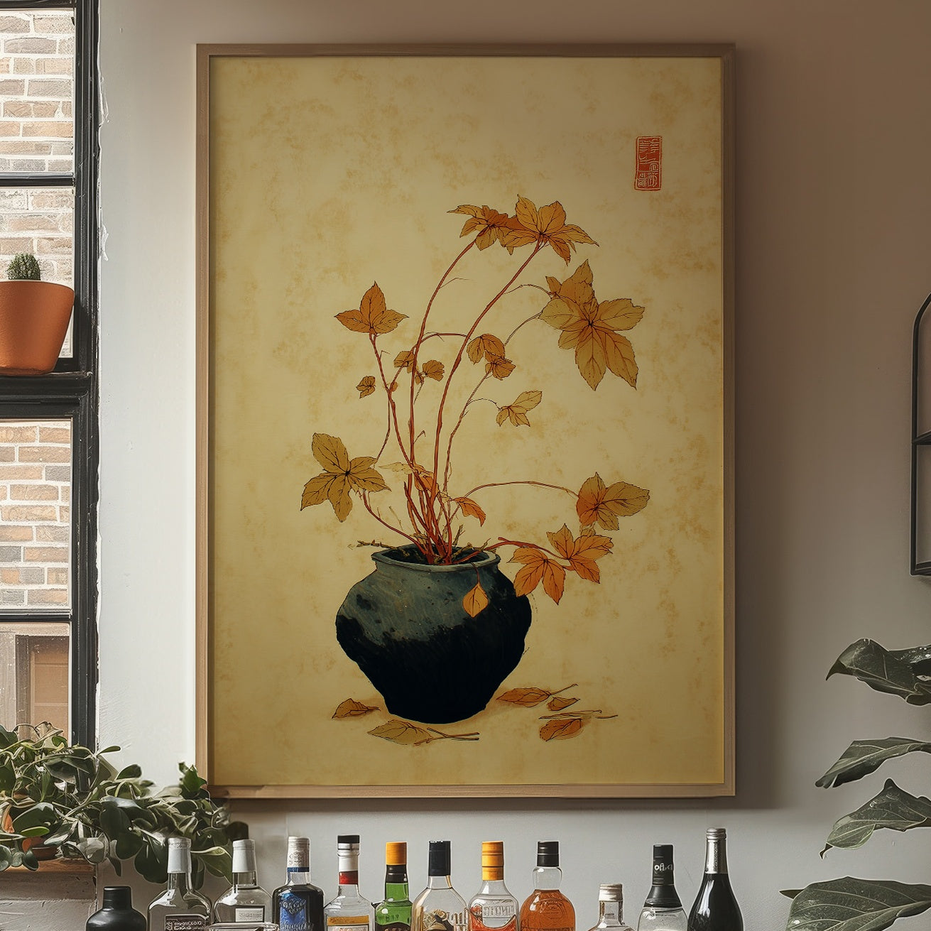 Maple Leaves Dance In Blue Pottery