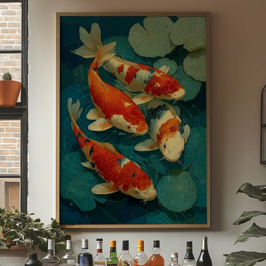 Koi Dance Among Jade Lilies