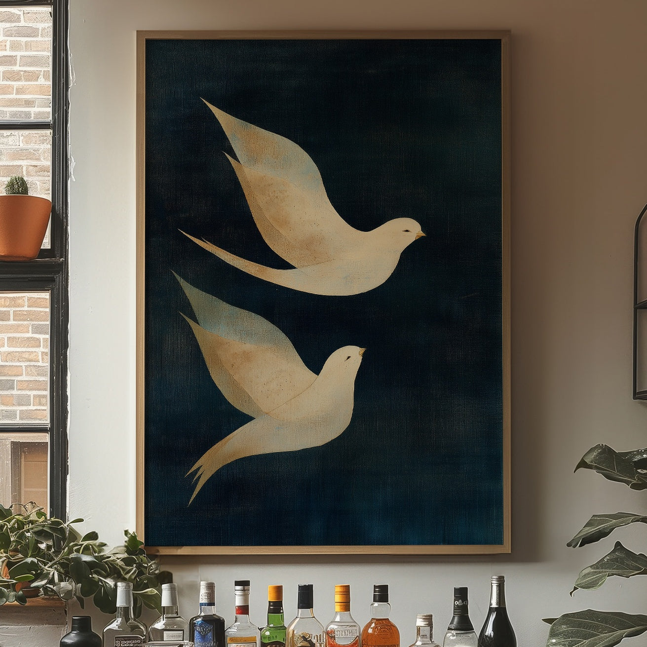 Doves Float Through Midnight Blue