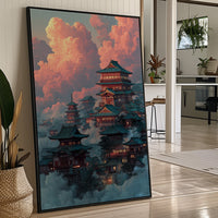 Ancient Temples Touch Sunset Clouds