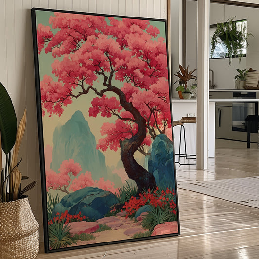 Cherry Blossoms Dance Above Mountains