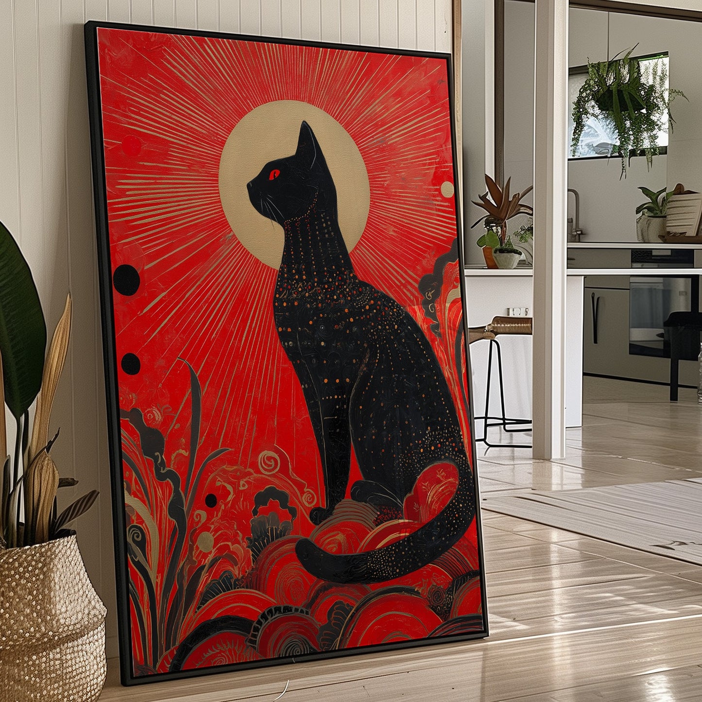 Celestial Cat Guards Crimson Dawn