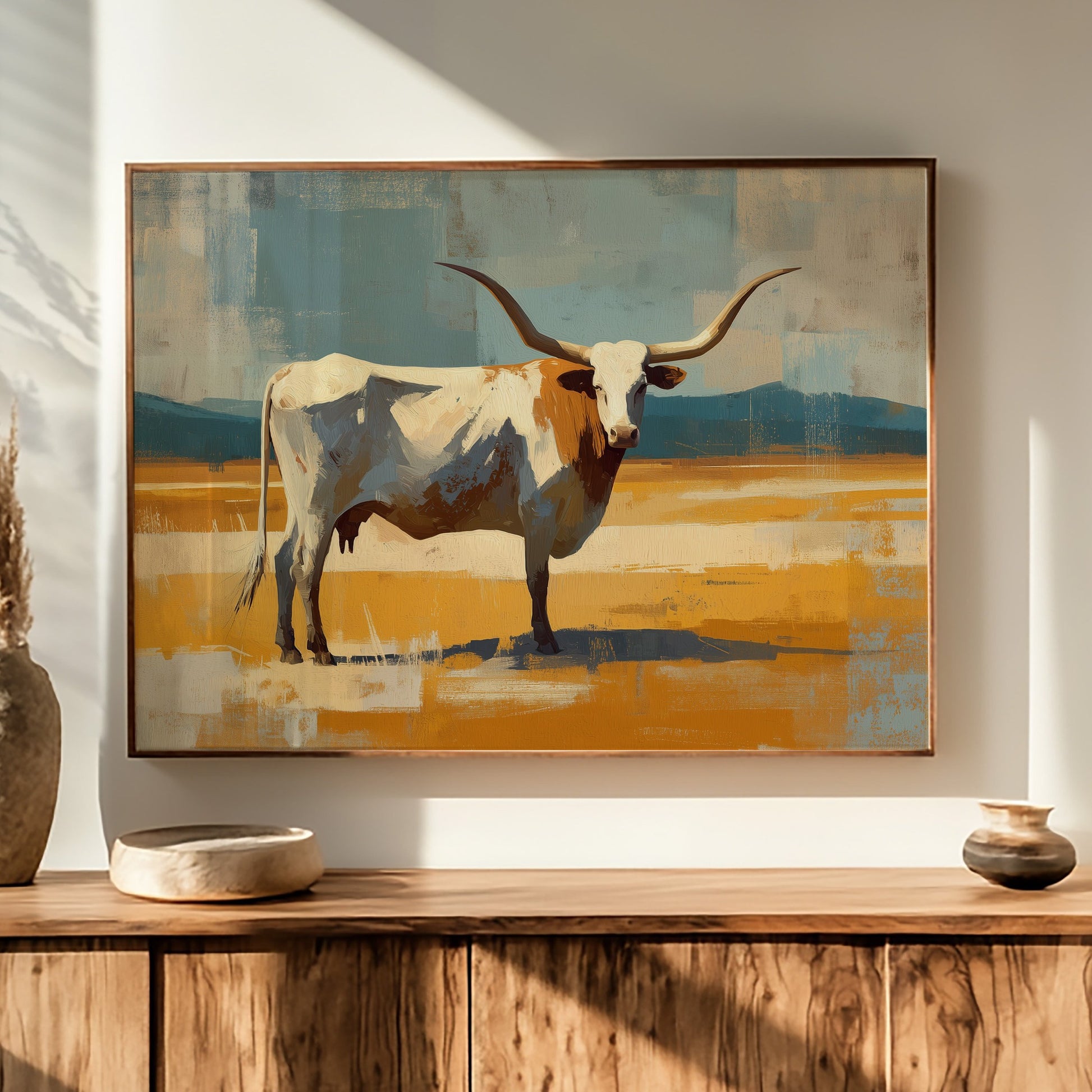 Longhorn Stands In Golden Fields