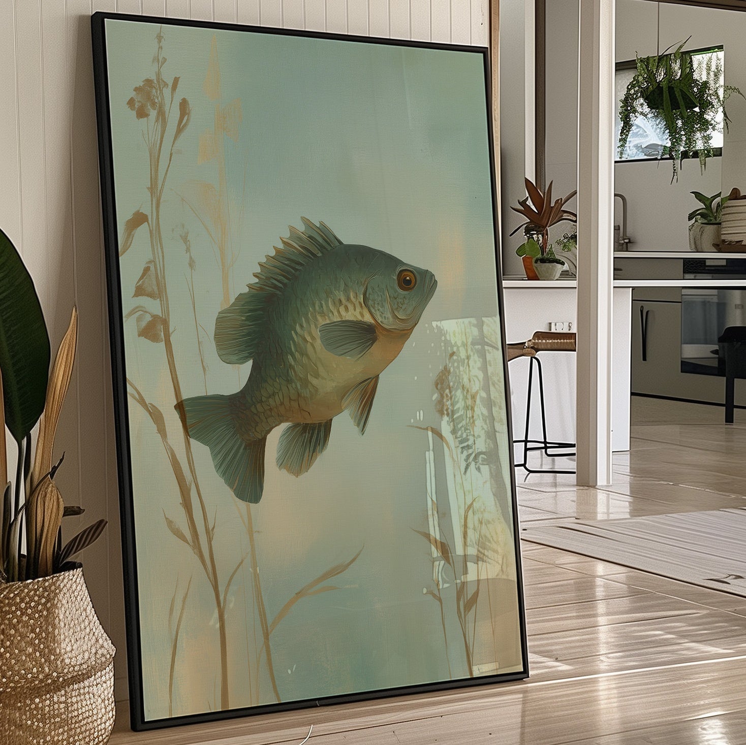 Sunlit Bass Among Pond Reeds