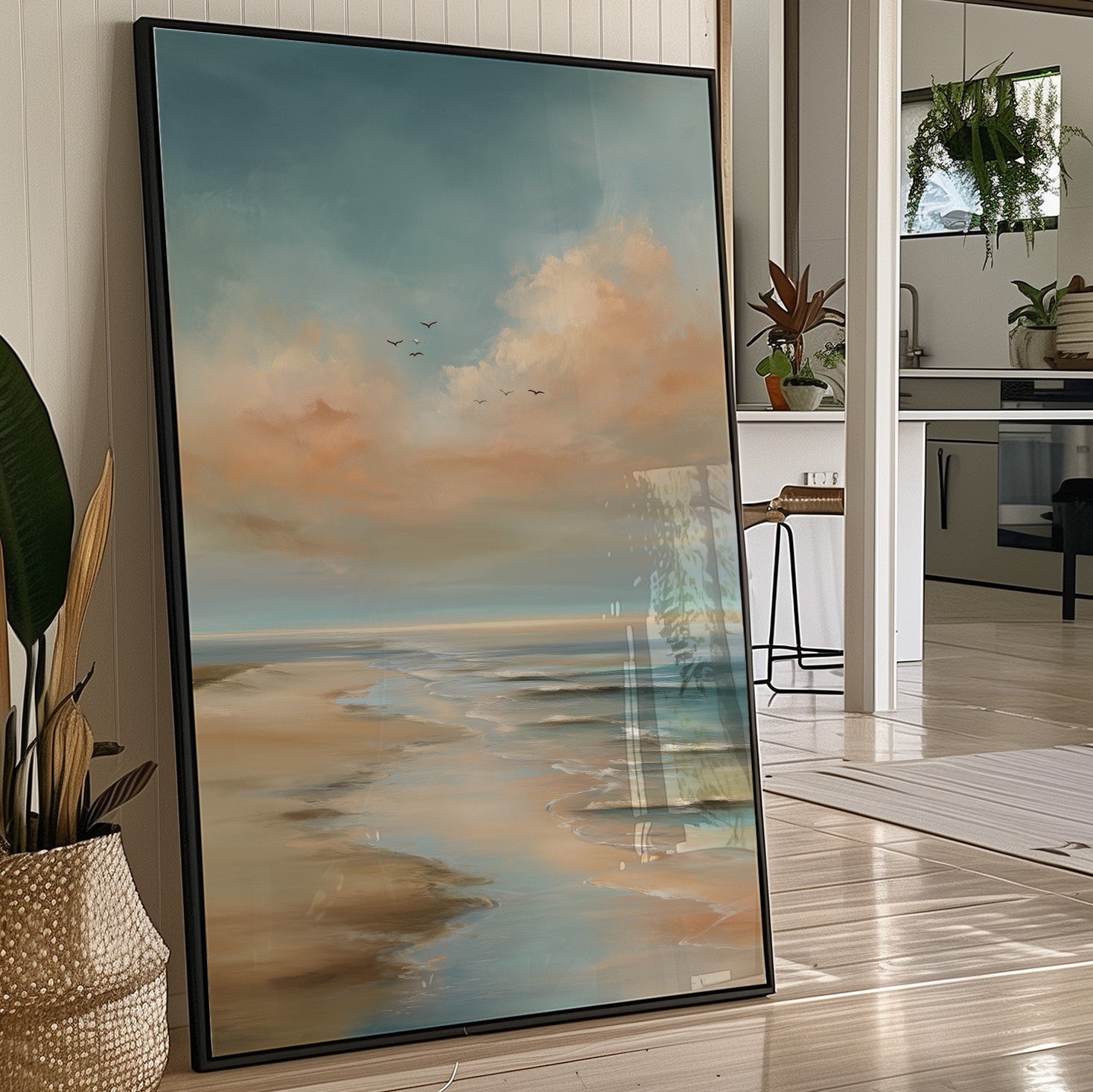 Birds Drift Above Coastal Pastels