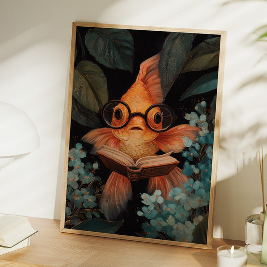 Scholarly Goldfish Navigates Aquatic Library