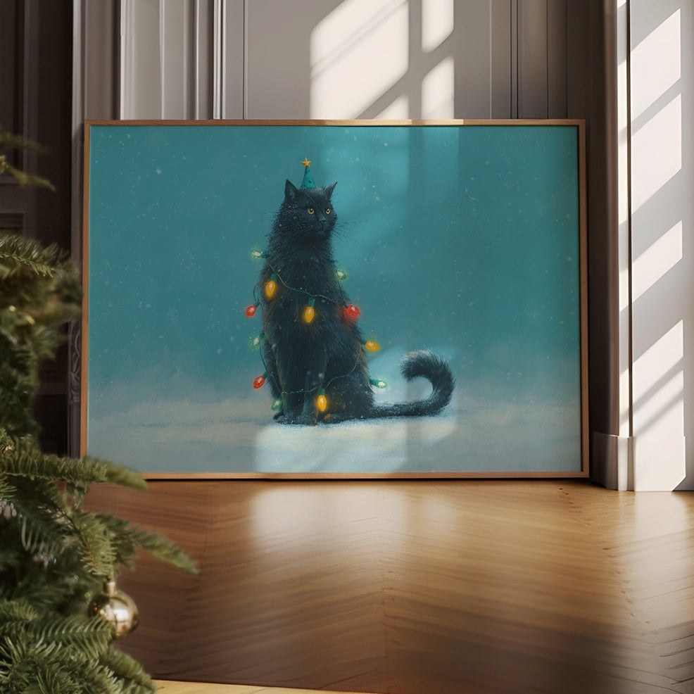 Festive Feline Adorned in Holiday Glow