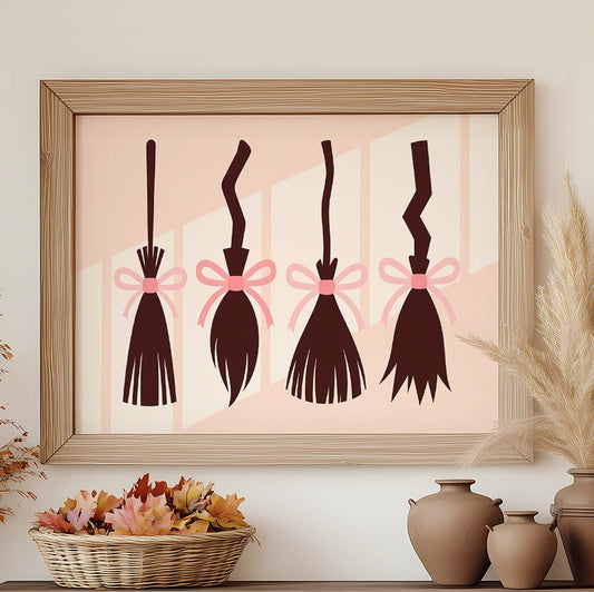 Brooms Tied With Pink Ribbons