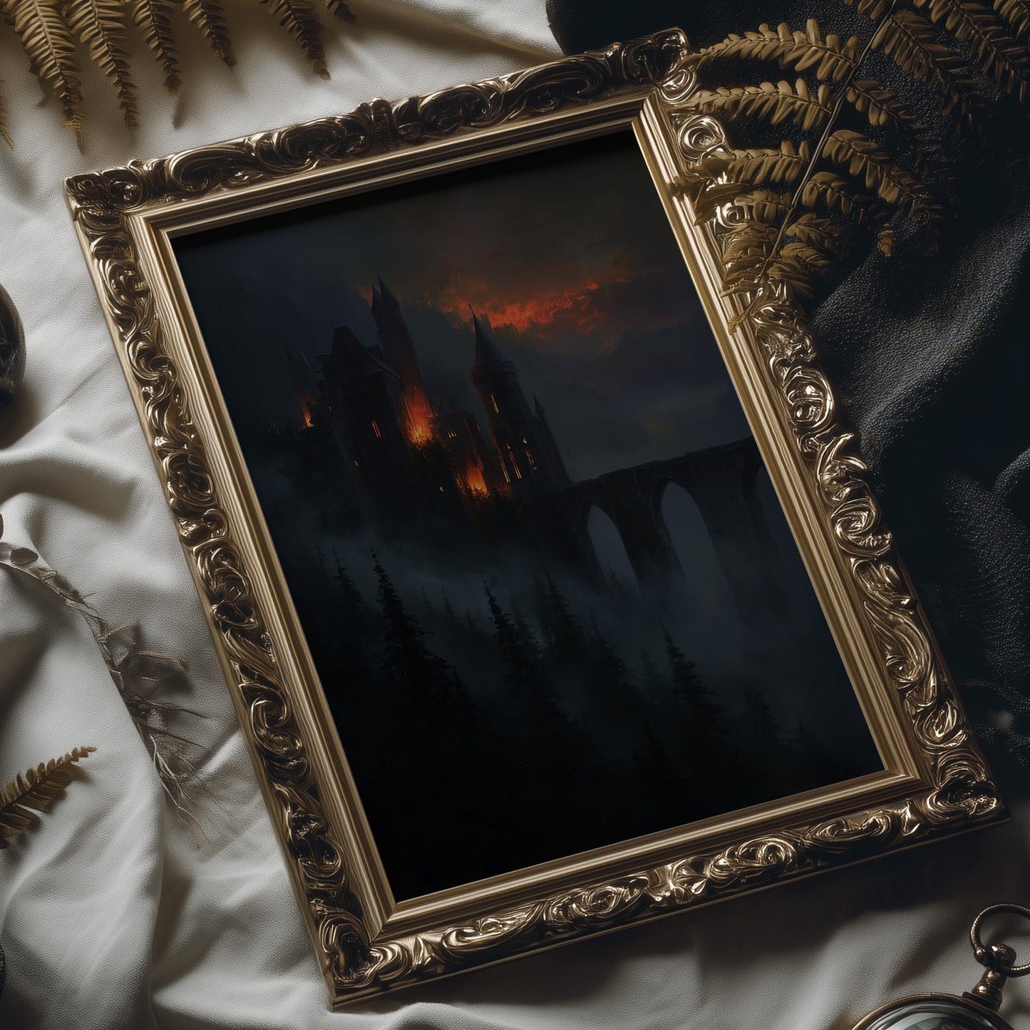Fortress Ablaze Beyond Misty Pines