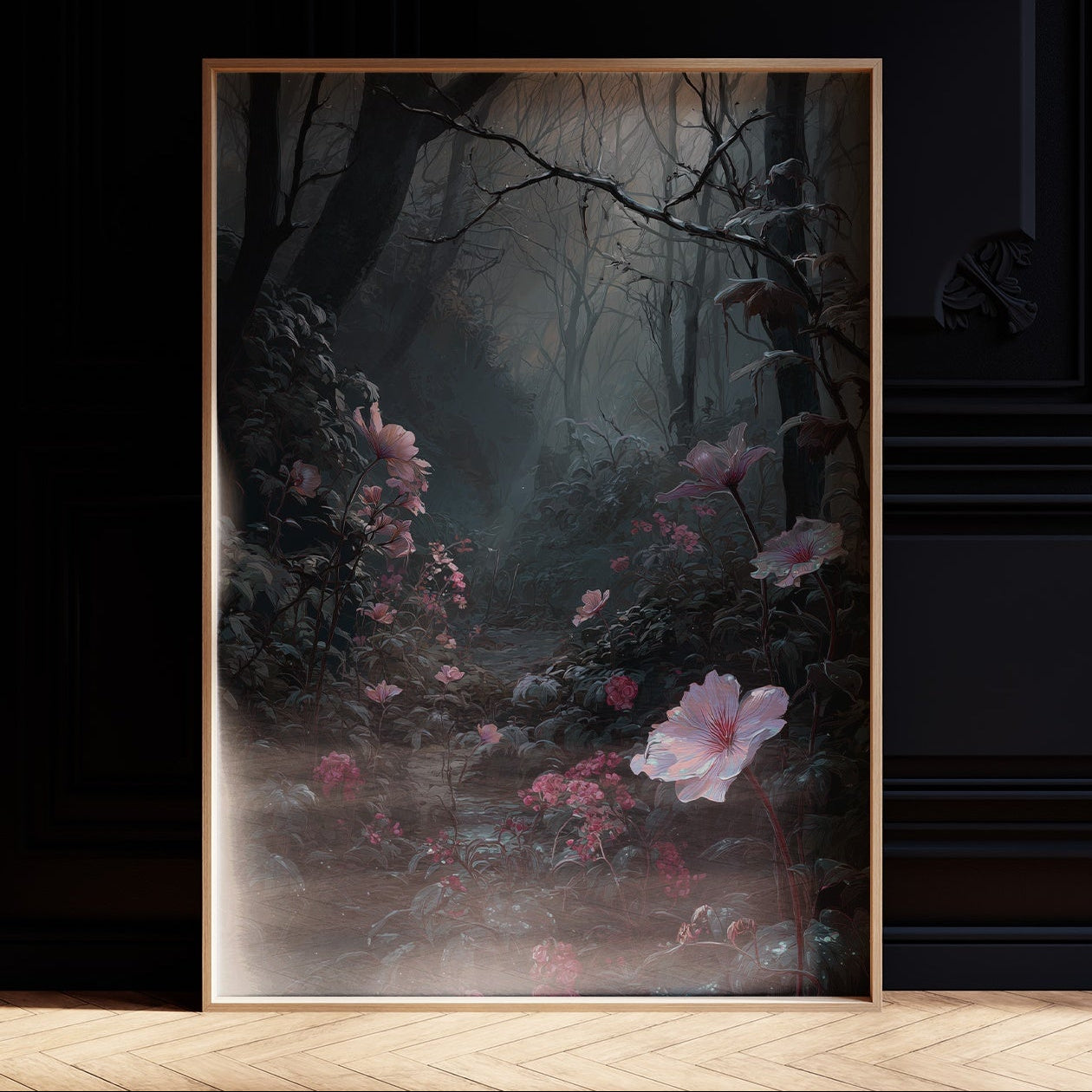 Pink Blooms Defy Misty Darkness