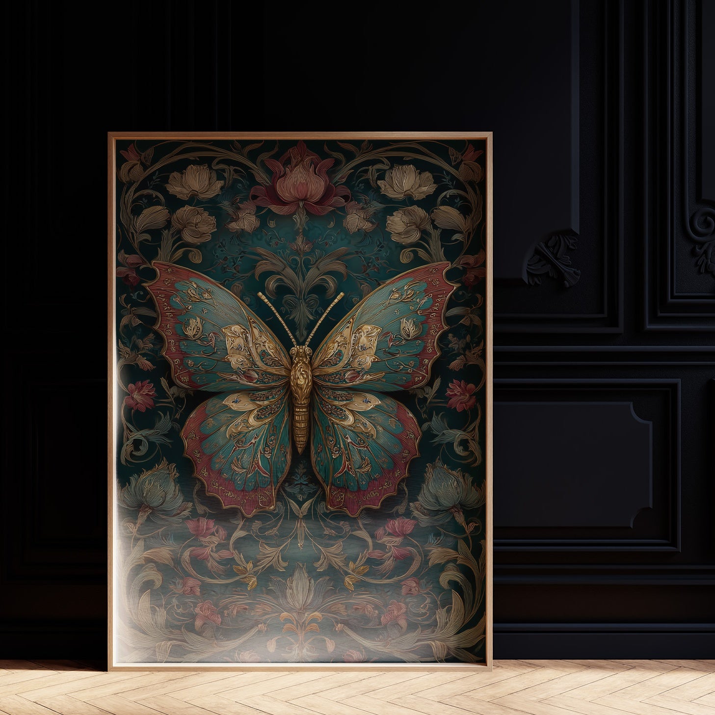 Gilded Wings Among Midnight Blooms